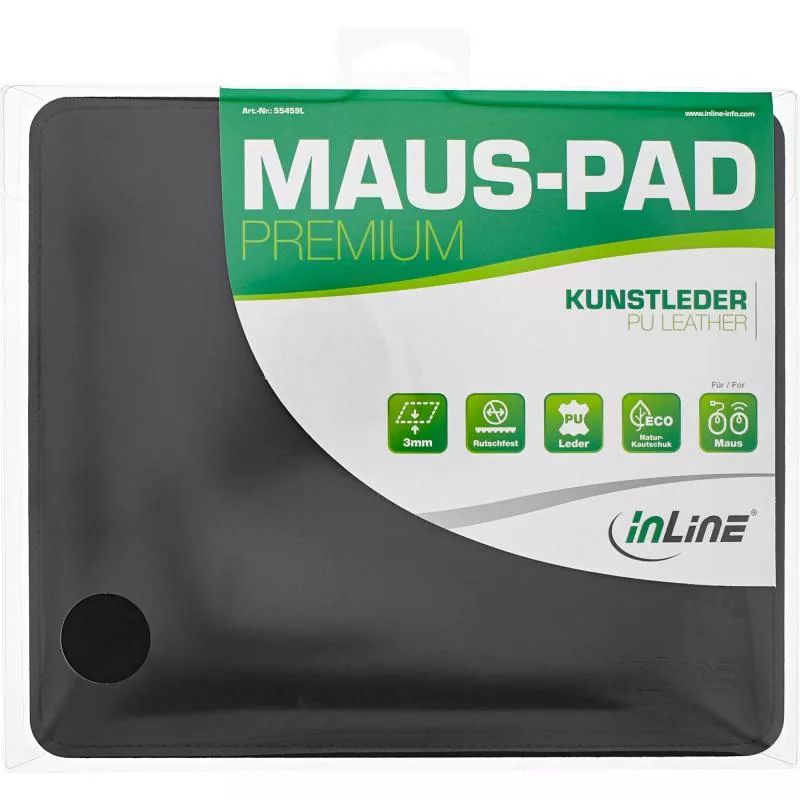 InLine® Maus-Pad Premium Kunstleder schwarz 255x220x3mm