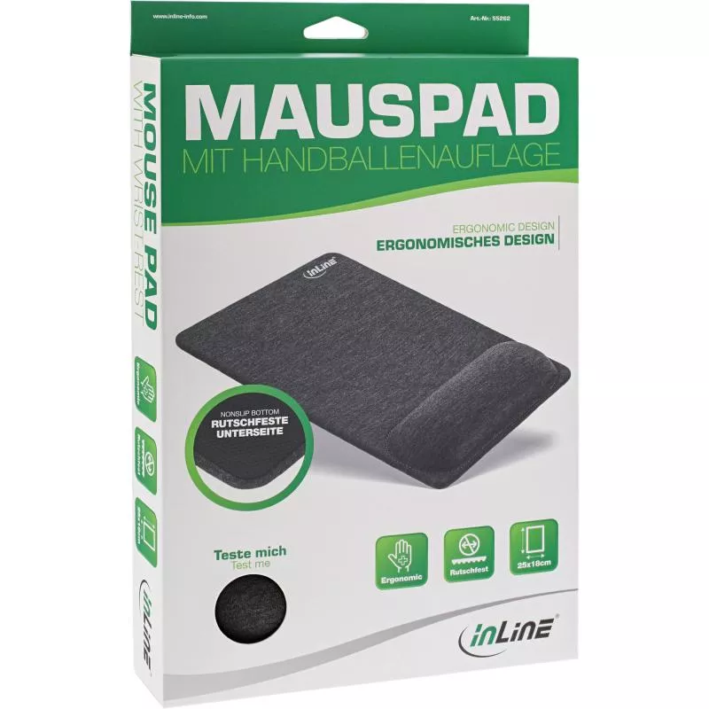 InLine® Mauspad mit Handballenauflage textil schwarz