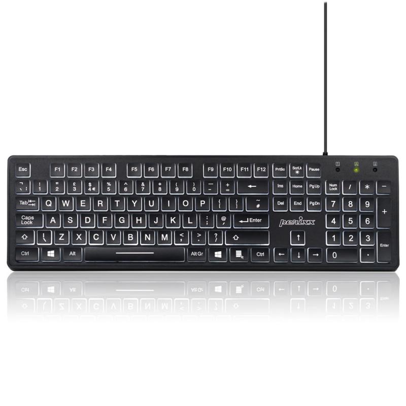Perixx PERIBOARD-317 DE beleuchtete Tastatur kabelgebunden große Druckbuchstaben schwarz