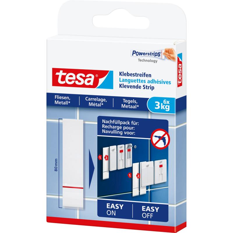 tesa Klebestreifen 6 Stück geeignet für Fliesen und Metall bis 3kg (77761)