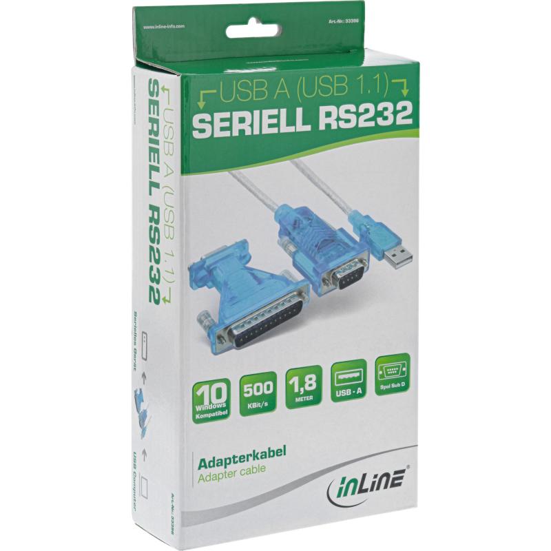 InLine® USB zu Seriell Adapterkabel USB Stecker A an 9pol Stecker 1,8m mit 9-25pol Adapter