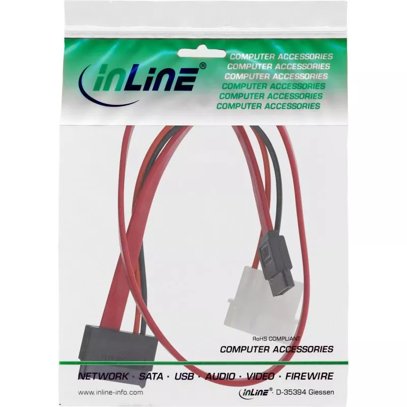 InLine® Slimline SATA Kabel Slimline SATA Stecker 13pol. (7+6) zu SATA + Strom 0,4m