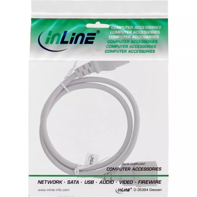InLine® Kaltgeräteverlängerung C13 auf C14 grau 1,8m