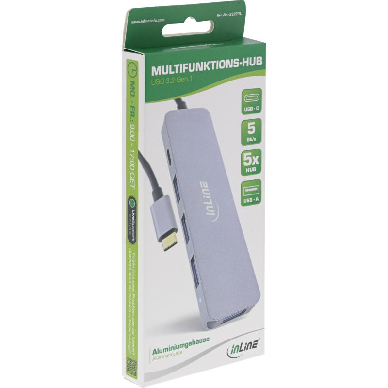 InLine® USB 3.2 USB-Typ C Multi Hub (4x USB-A 5Gb/s + USB Typ-C (Data/PD 87W), OTG, Aluminiumgehäuse