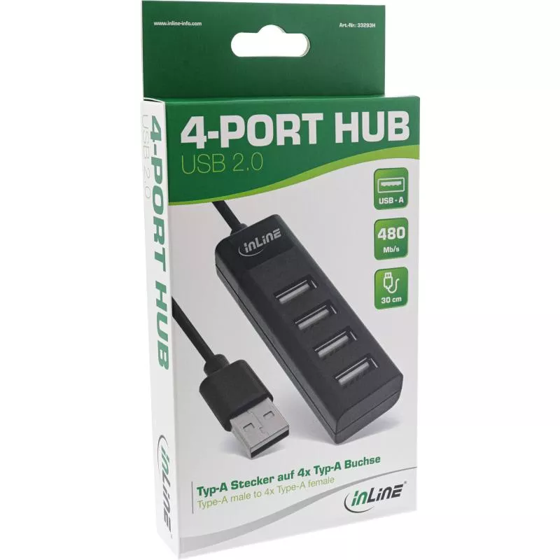 InLine® USB 2.0 Hub 4 Port schwarz Kabel 30cm