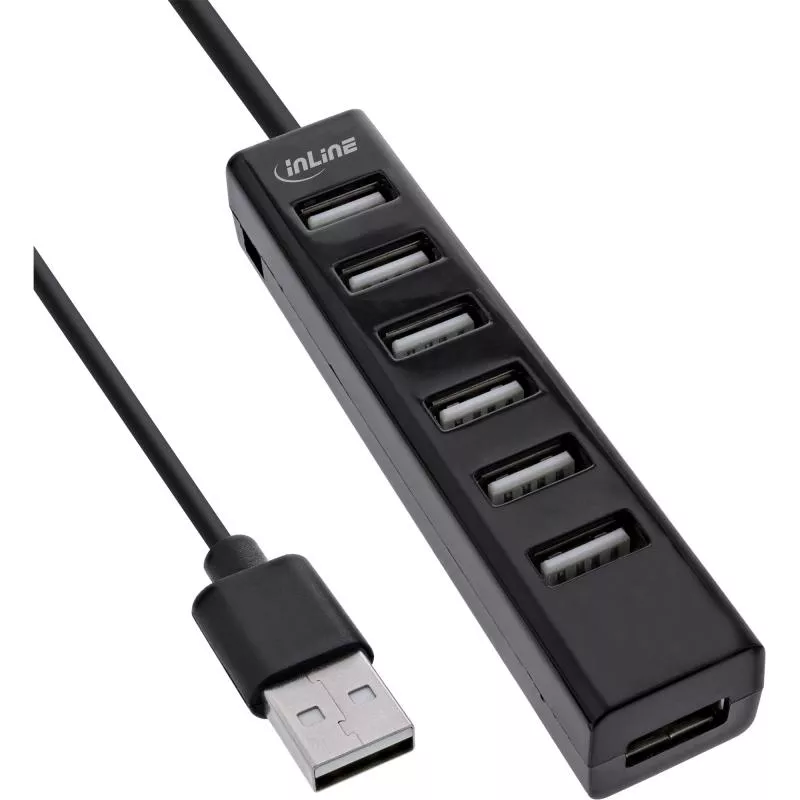 InLine USB 2.0 Hub 7-Port schwarz mit 1m USB DC Kabel schwarz