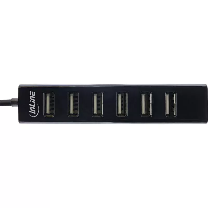 InLine® USB 2.0 Hub 7-Port schwarz mit 1m USB DC Kabel schwarz