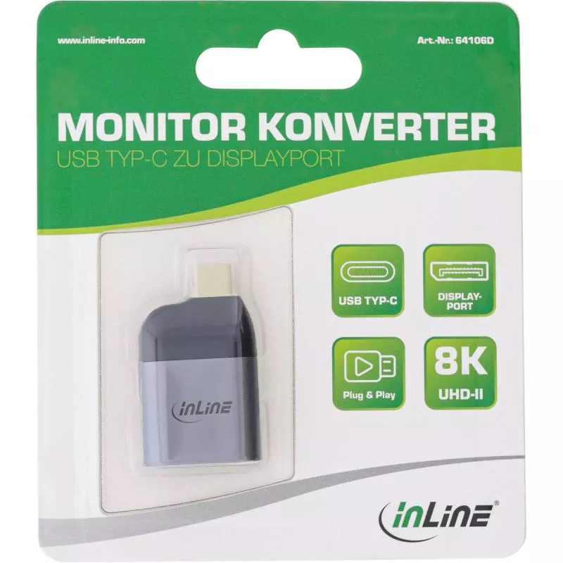 InLine® USB Display Konverter USB Typ-C Stecker zu DisplayPort Buchse (DP Alt Mode) 8K@60Hz InLine® USB Display Konverter USB Typ-C Stecker zu DisplayPort Buchse (DP Alt Mode) 8K@60Hz