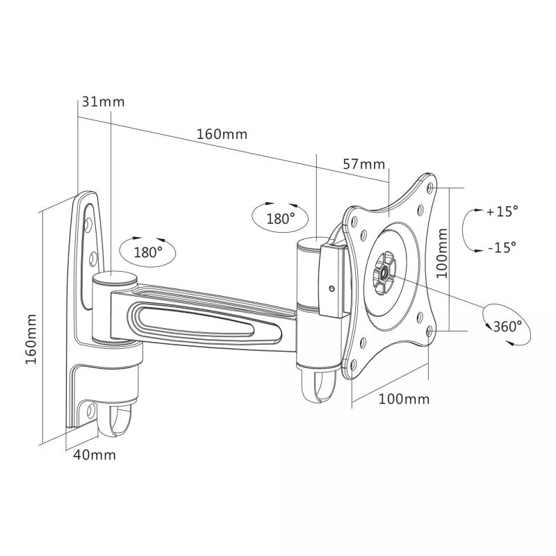 InLine® Wandhalterung für TFT bis 69cm (27") max. 15kg einteiliger Arm