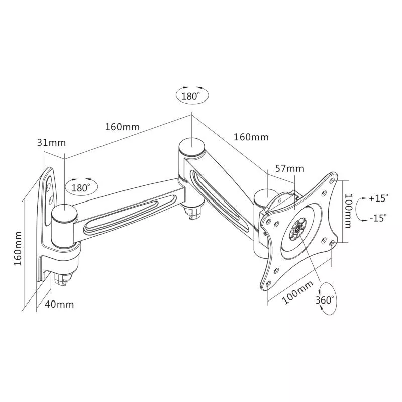 InLine® Wandhalterung für TFT bis 68cm (27") max. 15kg 2-teiliger Arm
