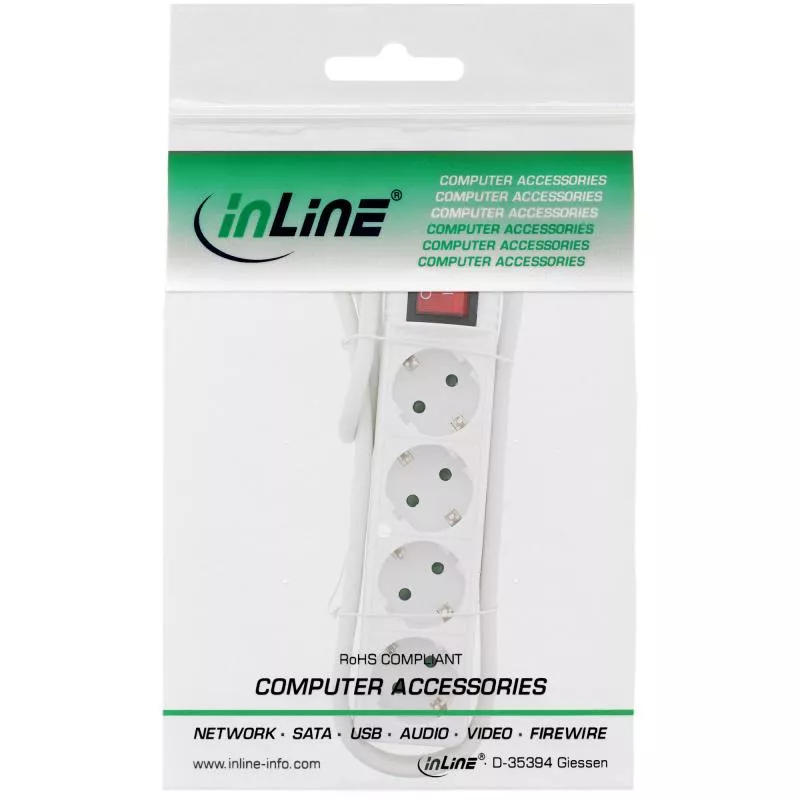 InLine® Steckdosenleiste 4-fach Schutzkontakt mit Schalter 5m weiß