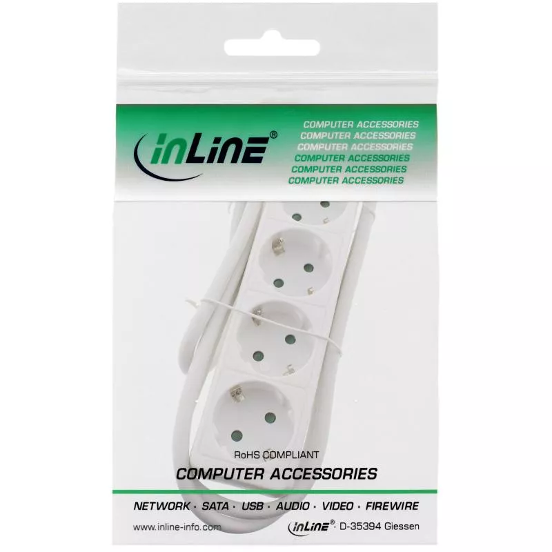 InLine® Steckdosenleiste 4-fach Schutzkontakt 5m weiß