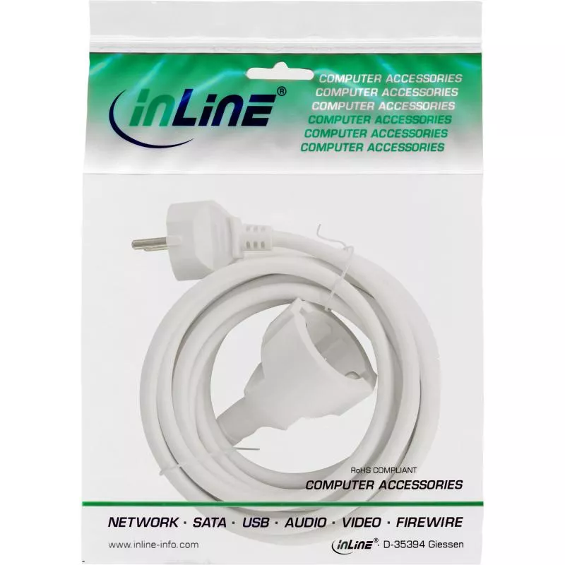 InLine® Strom Verlängerung Schutzkontakt Stecker / Buchse weiß 1m