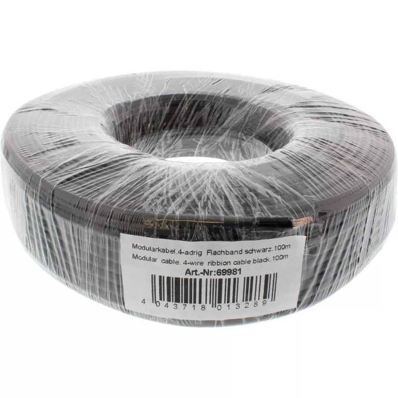 InLine® Modularkabel 4adrig Flachband schwarz 100m Ring