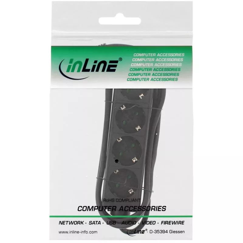 InLine® Steckdosenleiste 4-fach Schutzkontakt 1,5m schwarz