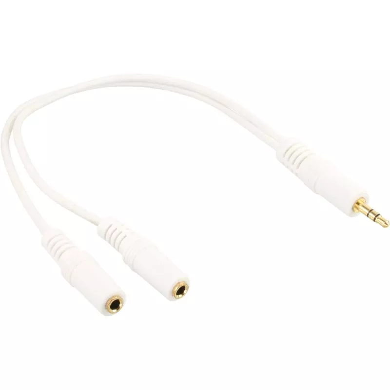 InLine® Klinken Y-Kabel 3,5mm Klinke Stecker an 2x 3,5mm Klinke Buchse Stereo weiß/vergoldet