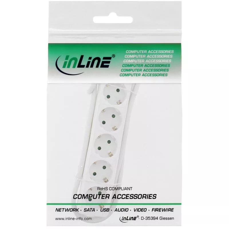 InLine® Steckdosenleiste 5-fach Schutzkontakt 1,5m weiß
