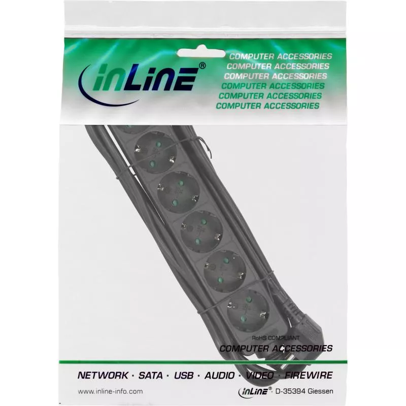 InLine® Steckdosenleiste 6-fach Schutzkontakt 1,5m schwarz
