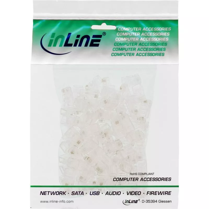 100er Pack InLine® Modularstecker 8P4C RJ45 zum Crimpen auf Flachkabel (ISDN) 100er Pack InLine® Modularstecker 8P4C RJ45 zum Crimpen auf Flachkabel (ISDN)