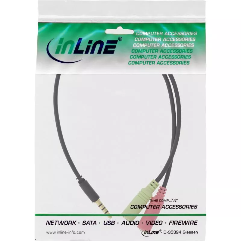 InLine® Audio Headset Adapterkabel 3,5mm Klinke Stecker 4pol. an 2x 3,5mm Klinke Buchse 0,25m