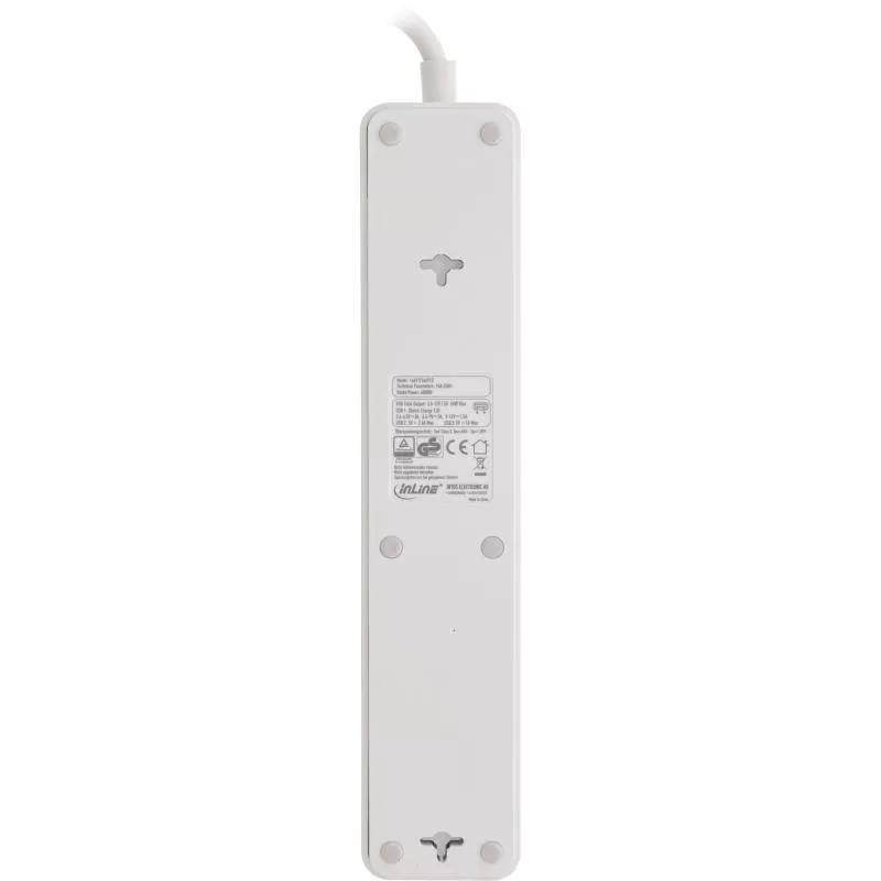 InLine® Steckdosenleiste 3-fach Schutzkontakt Überspannungsschutz und QuickCharge USB mit Schalter, 1,5m weiß