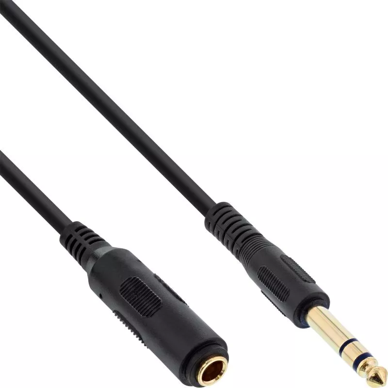 InLine® Kopfhörerverlängerung 6,3mm Klinke Stecker / Buchse Stereo vergoldete Kontakte schwarz