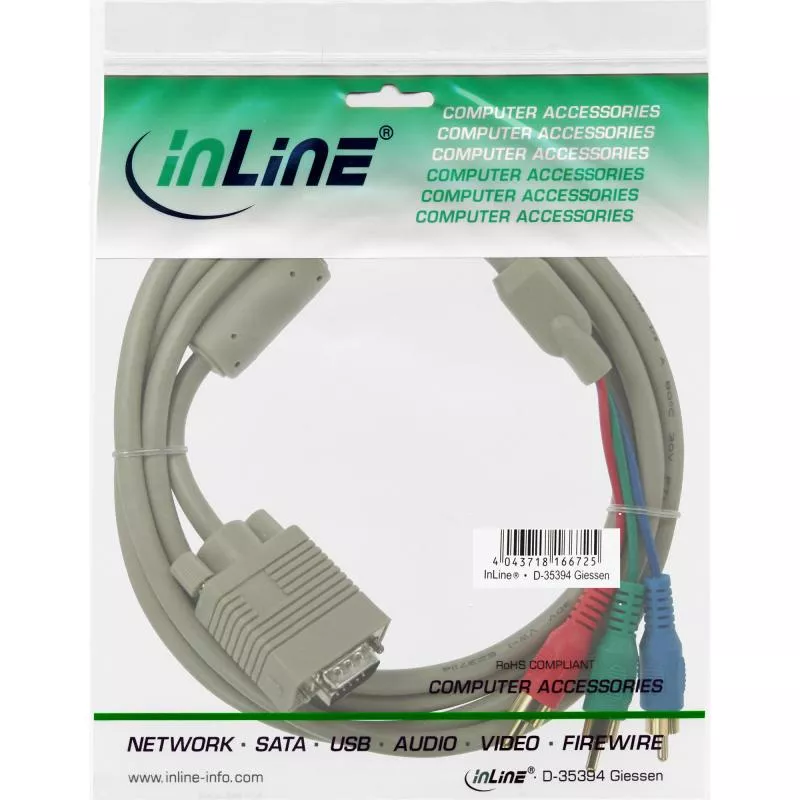 InLine® VGA RGB Kabel VGA Stecker an 3x Cinch Stecker 2m