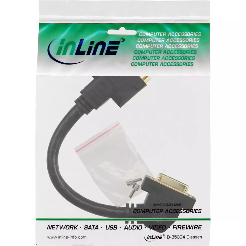 InLine® DVI-I Adapterkabel, 24+5 DVI Buchse auf Buchse, zum Einbau, vergoldete Kontakte, 0,2m