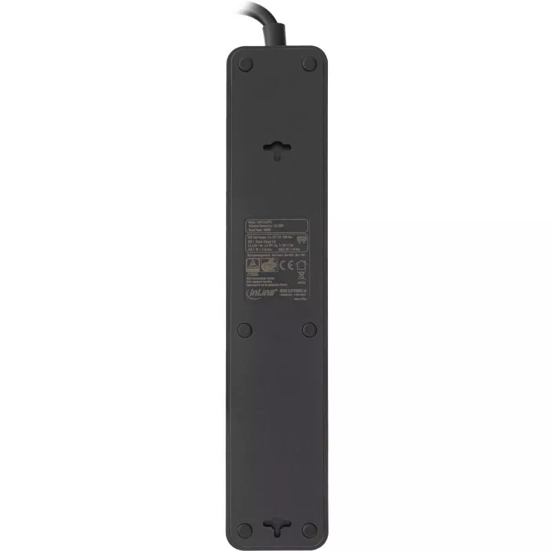 InLine® Steckdosenleiste 3-fach Schutzkontakt Überspannungsschutz und QuickCharge USB mit Schalter 1,5m schwarz