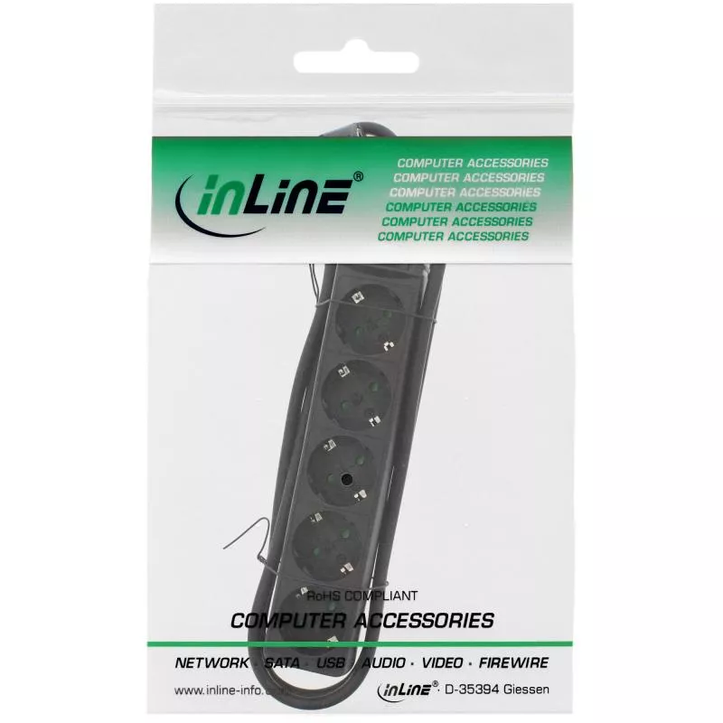 InLine® Steckdosenleiste 5-fach Schutzkontakt mit Schalter 1,5m schwarz