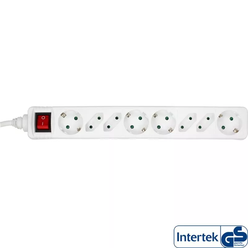 InLine® Steckdosenleiste 8-fach 4x Schutzkontakt + 4x Euro mit Schalter 1,5m weiß