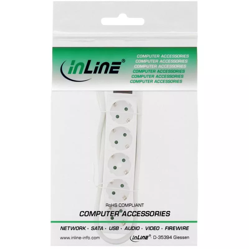 InLine® Steckdosenleiste 5-fach Schutzkontakt mit Schalter 1,5m weiß