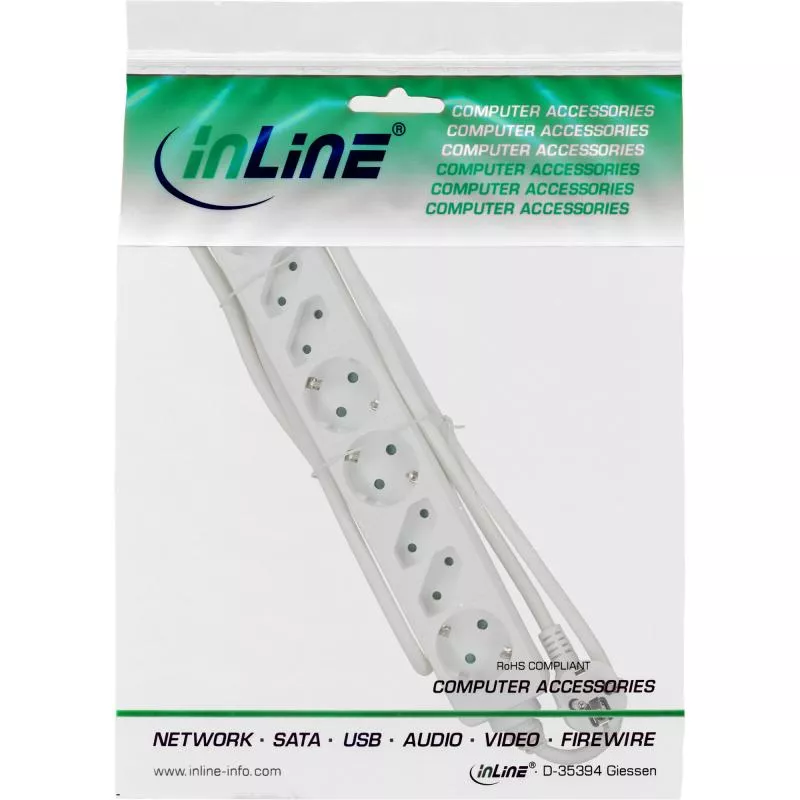 InLine® Steckdosenleiste 8-fach 4x Schutzkontakt + 4x Euro 3m weiß