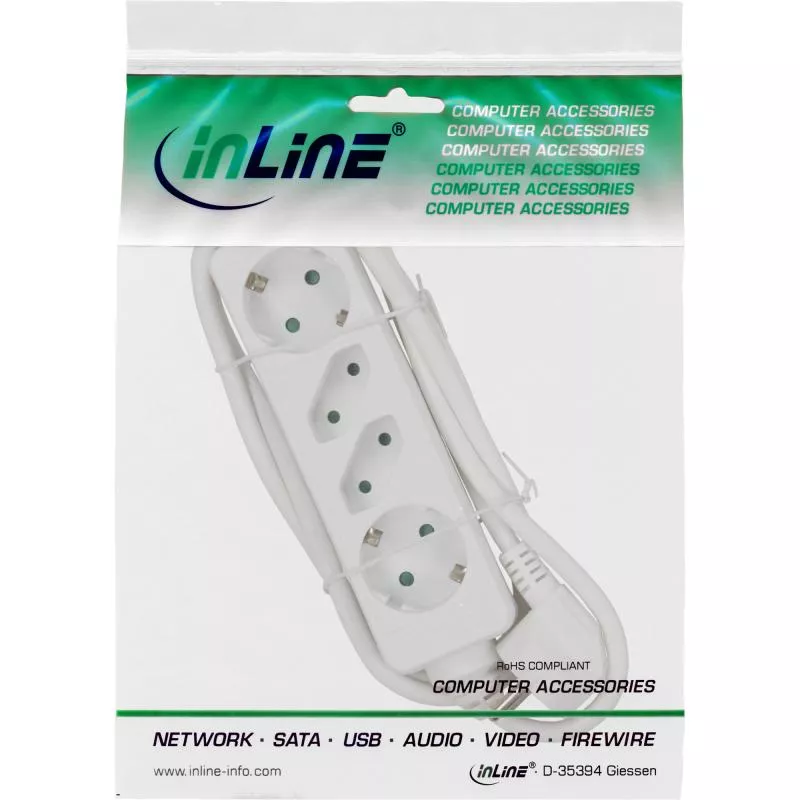 InLine® Steckdosenleiste 4-fach 2x Schutzkontakt + 2x Euro 3m weiß