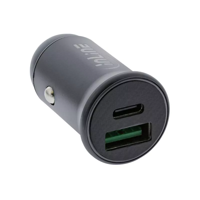 InLine® USB KFZ Stromadapter Power Delivery USB-A + USB Typ-C grau