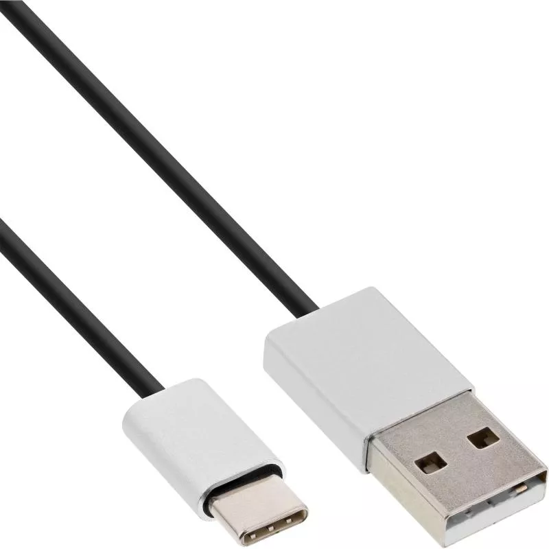 InLine® USB 2.0 Kabel Typ C Stecker an A Stecker schwarz/Alu flexibel