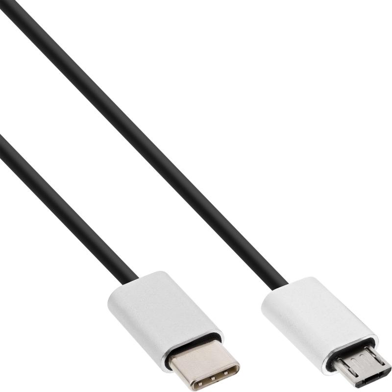 InLine® USB 2.0 Kabel, USB-C ST an Micro-B ST, schwarz/Alu, flexibel