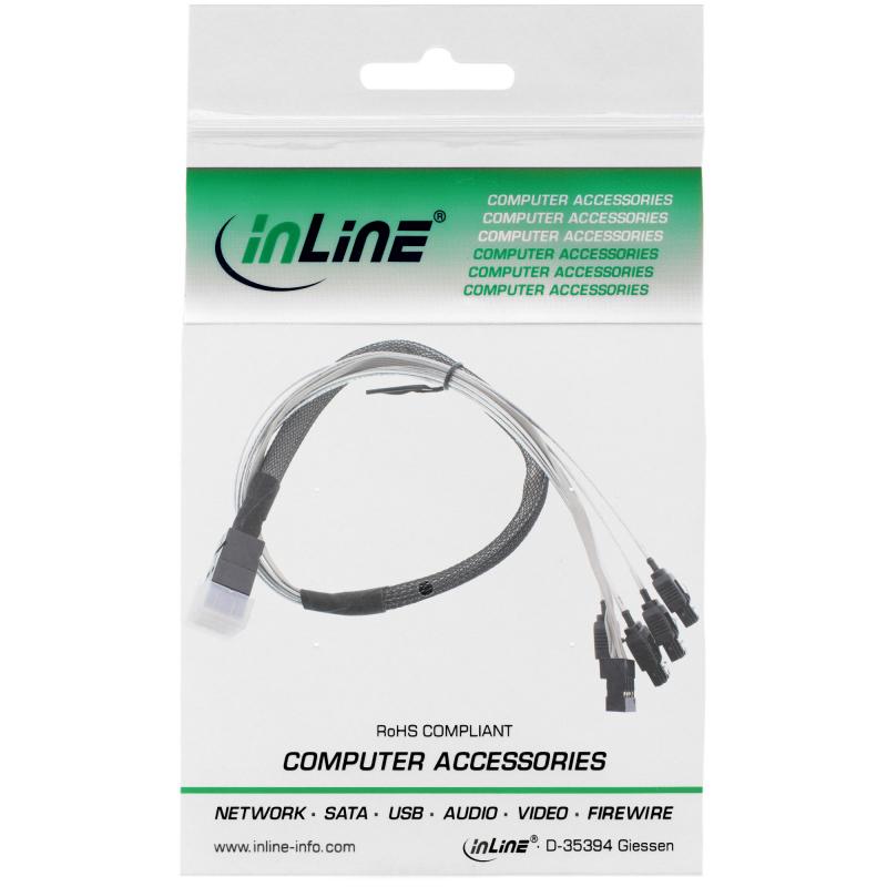 InLine® Mini SAS HD Kabel SFF-8643 zu 4x SATA + Sideband 1m