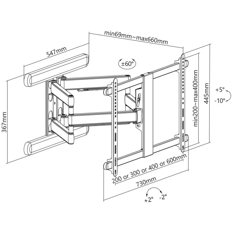 InLine® Premium Aluminium Wandhalterung für Flach-TV (37-80") max. 70kg schwarz
