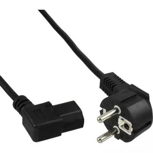 45er Bulk-Pack InLine® Netzkabel Schutzkontakt gewinkelt auf Kaltgerätestecker C13 links abgewinkelt 1m schwarz