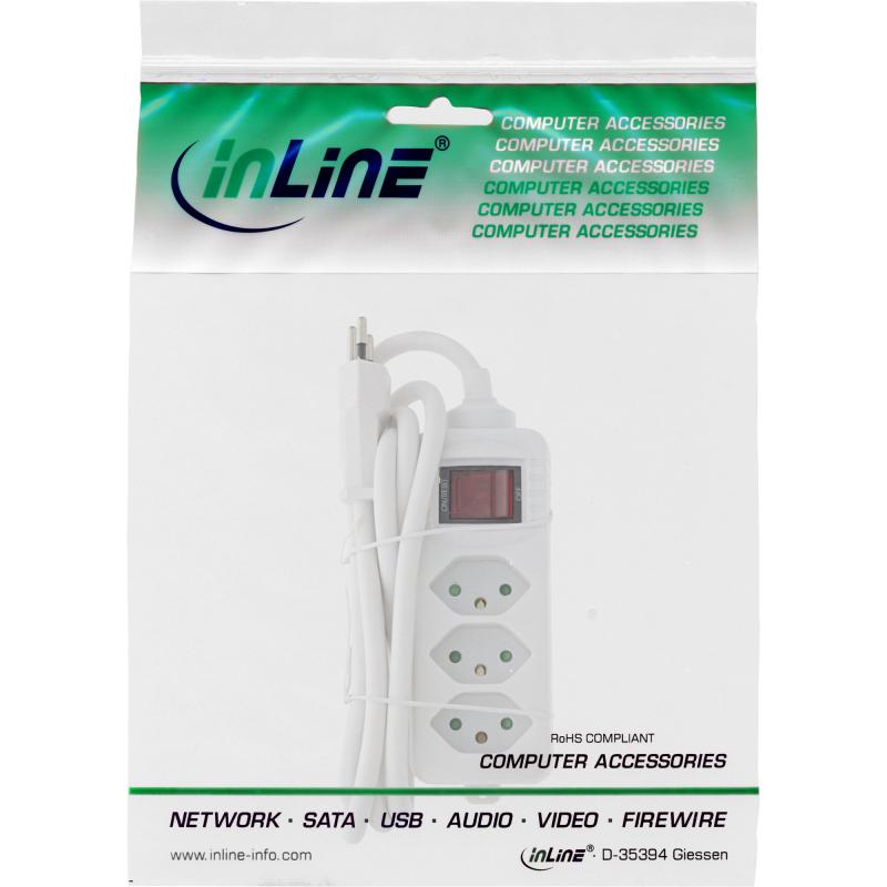 InLine® Steckdosenleiste SCHWEIZ 3-fach mit Schalter 1,5m weiß
