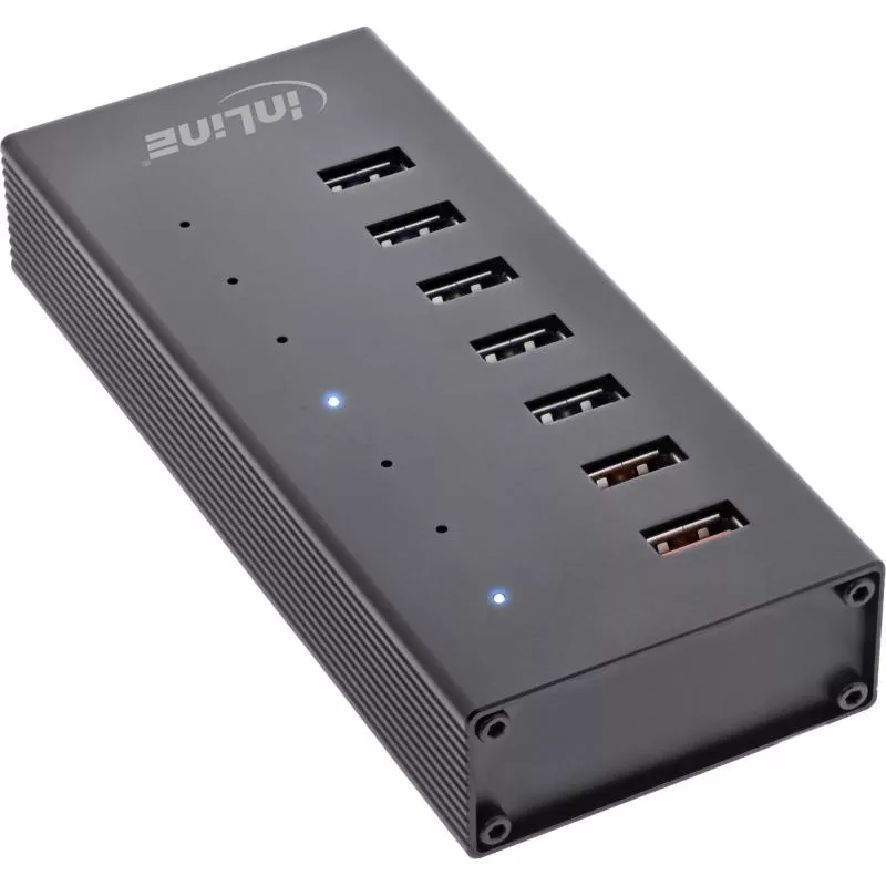 InLine® USB 3.2 Gen.1 Hub 7 Port Aluminiumgehäuse schwarz mit 2,5A Netzteil