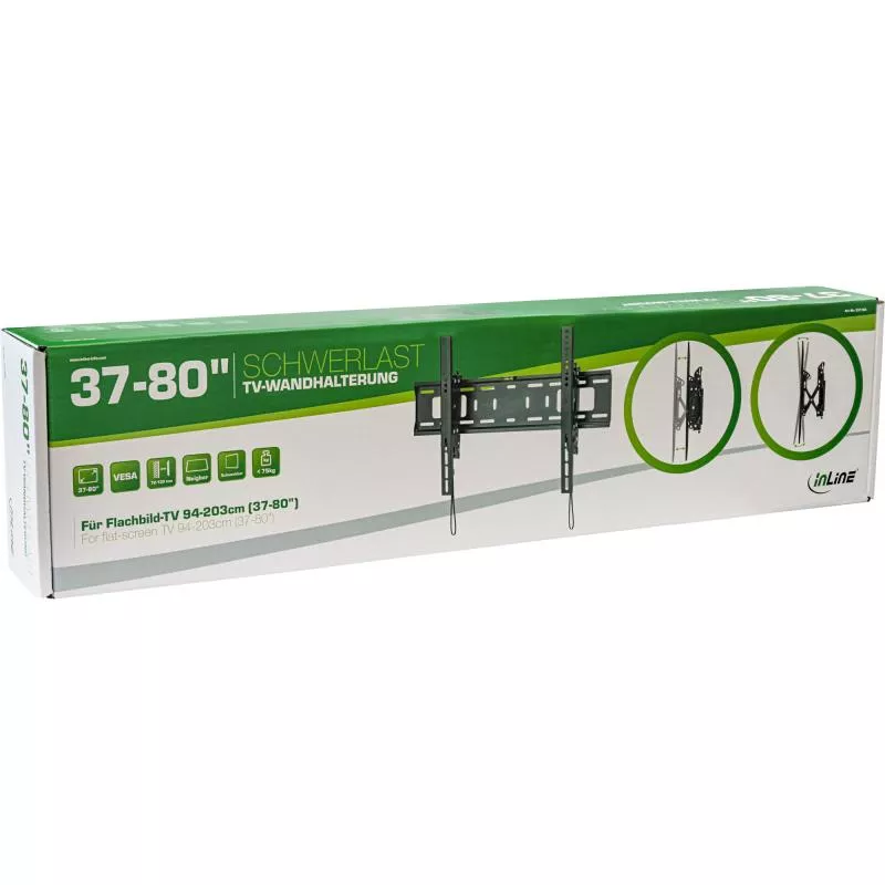 InLine® Schwerlast-TV-Wandhalterung neigbar für Flach-TV (37-80") max. 75kg schwarz