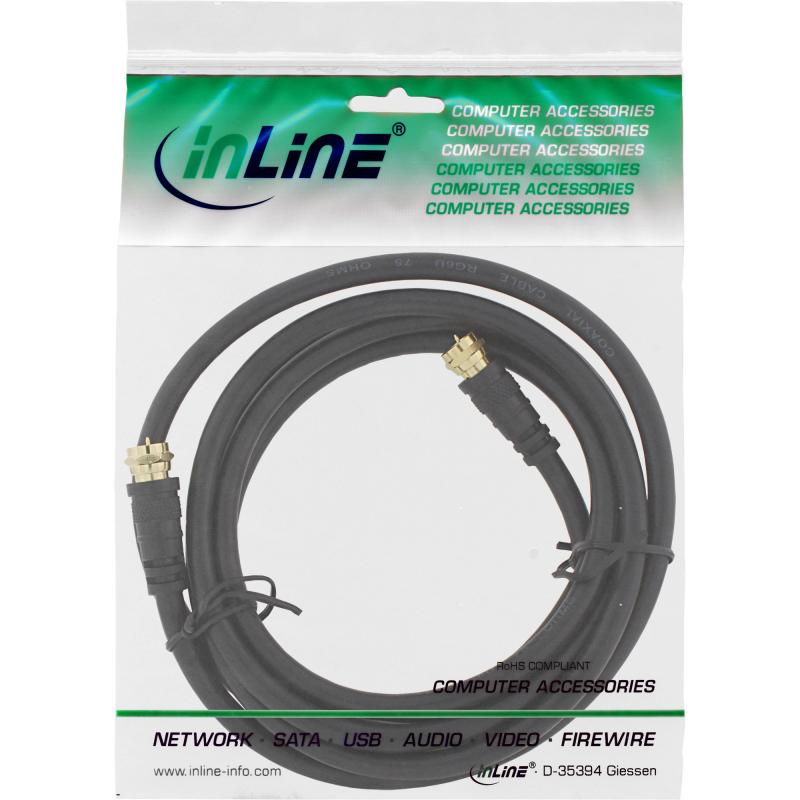 InLine® SAT-Anschlusskabel 2x geschirmt 2x F-Stecker 85dB schwarz 3m