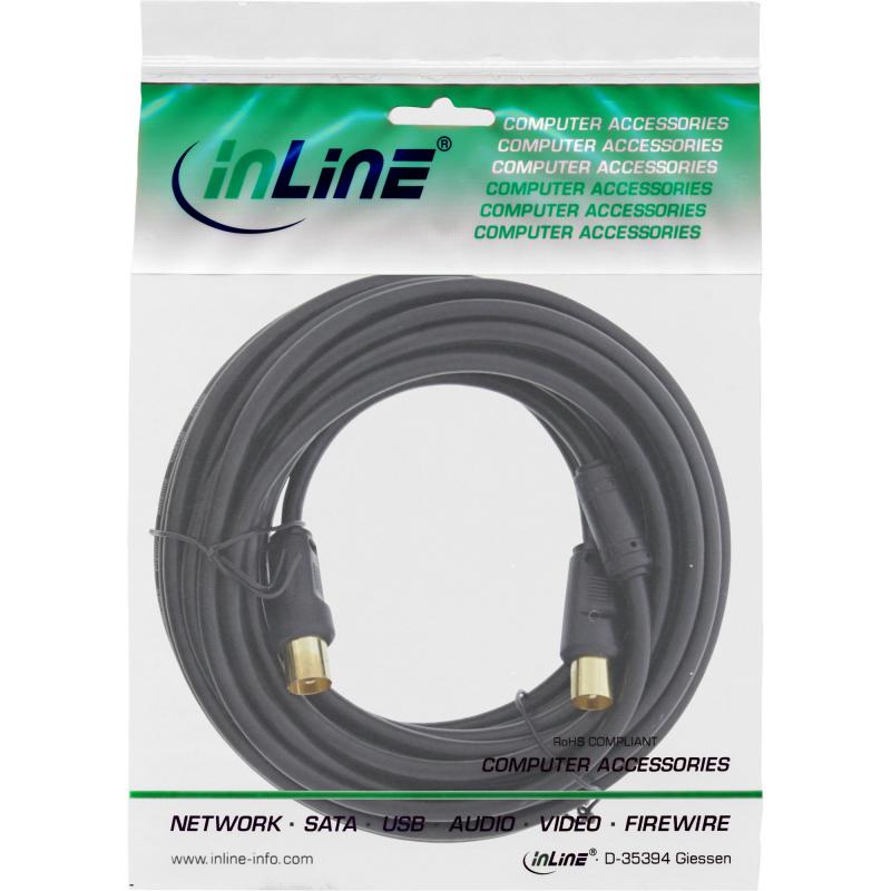 InLine® Antennenkabel 2x geschirmt mit Filter 85dB schwarz 1m
