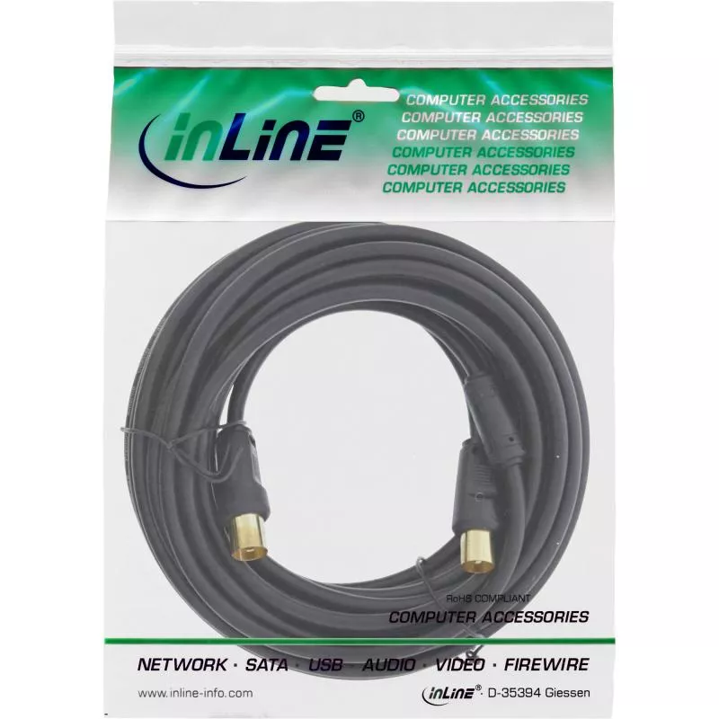 InLine® Antennenkabel 2x geschirmt mit Filter 85dB schwarz 3m