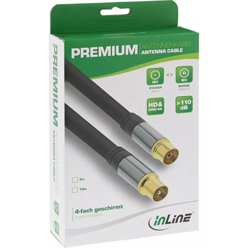 InLine® Premium Antennenkabel 4x geschirmt 110dB schwarz 10m