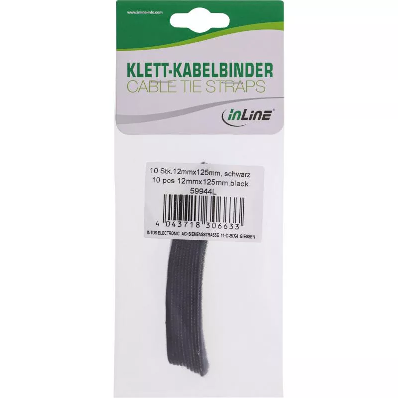 InLine® Klettkabelbinder 12x125mm 10er-Pack schwarz