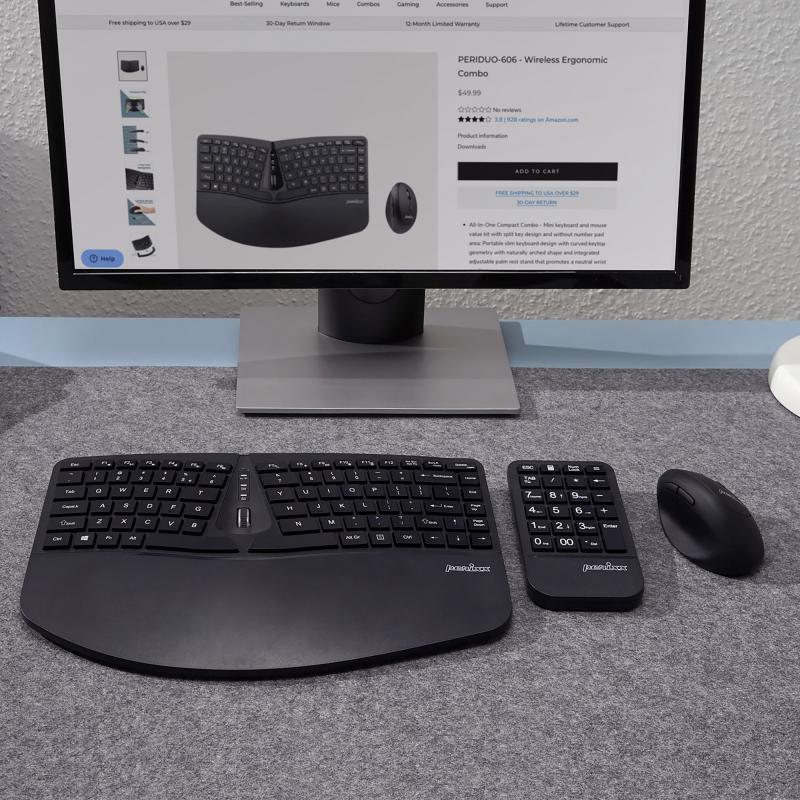 Perixx PERIDUO-606A DE 3-in-1 Tastatur- und Maus-Set kabellos ergonomisch schwarz