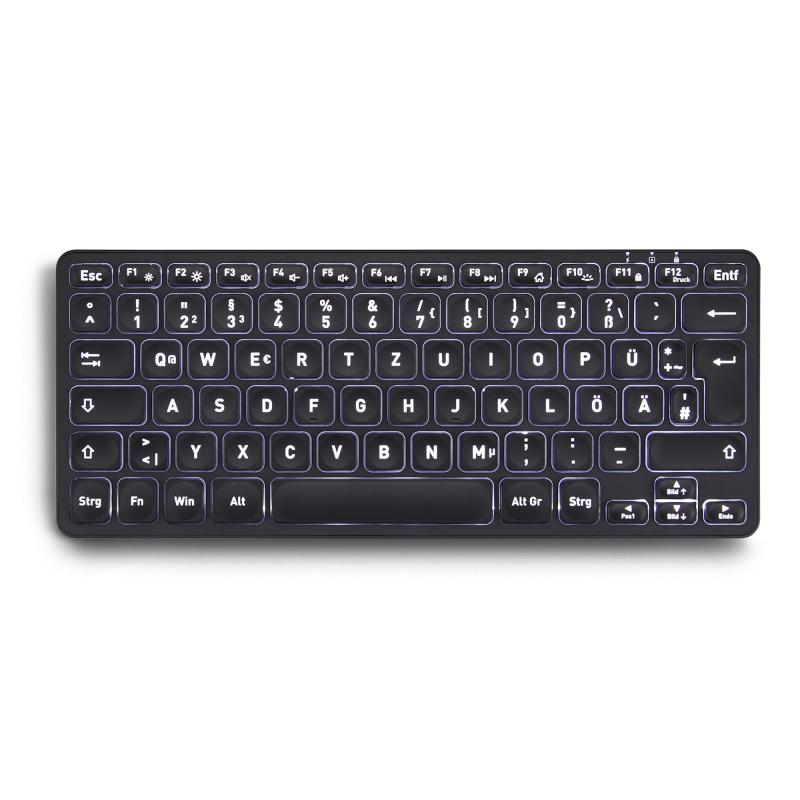 Perixx PERIBOARD-732B DE Mini-Tastatur Wireless mit Hintergrundbeleuchtung schwarz